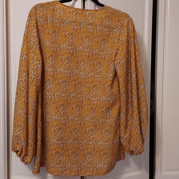 Golden yellow v neck boho blouse long sleeve - Picture 6 of 9